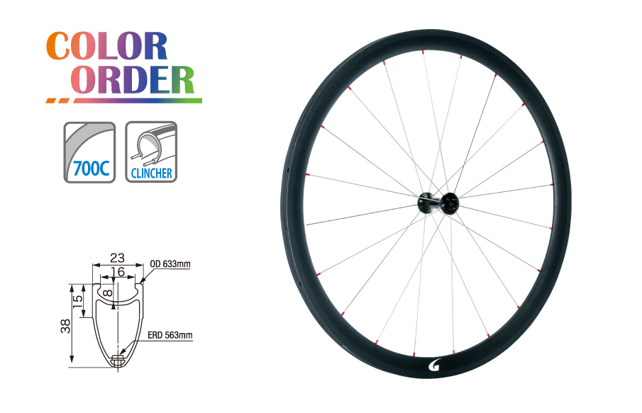 カーボンクリンチャーホイール（GW-WH38WO　フロント）