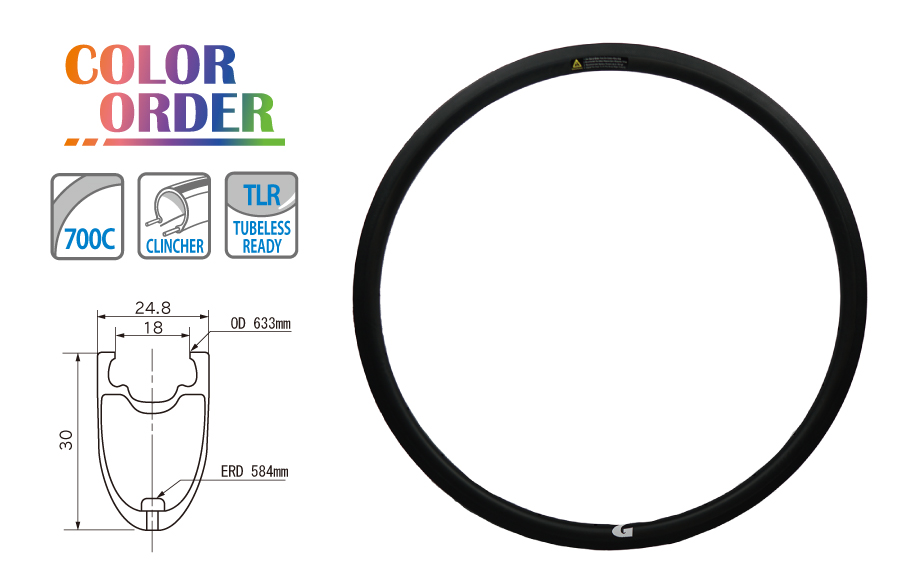 カーボンチューブレスレディ対応リム（GW-RM30TLR）